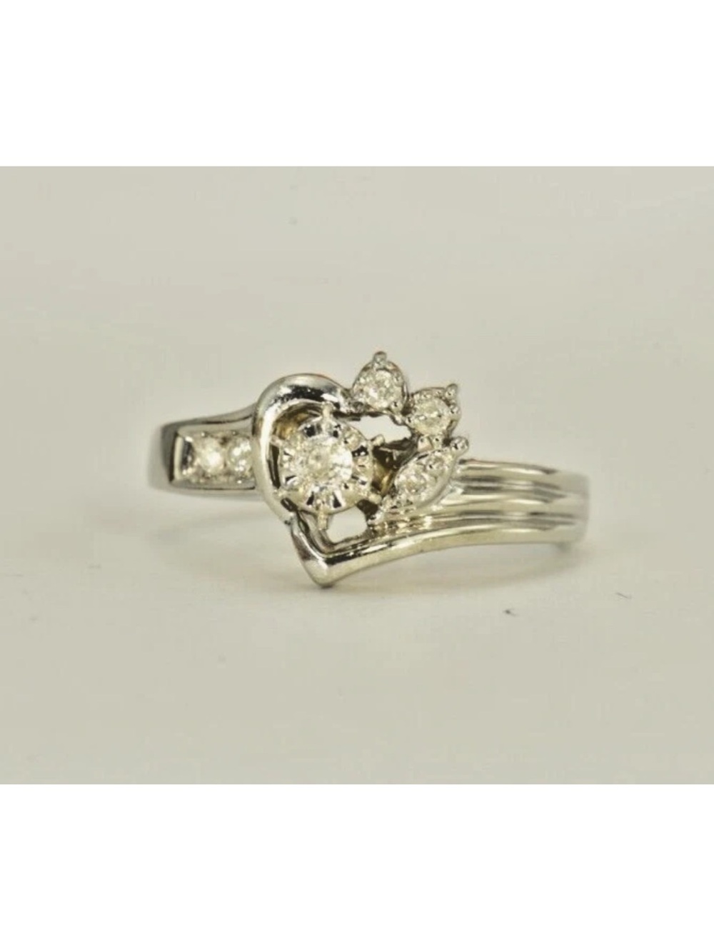 Sterling Silver Heart Cluster Diamond Ring - White